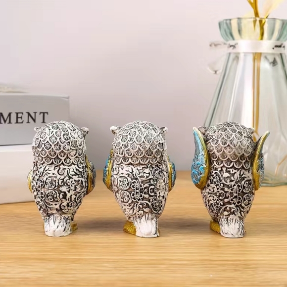 3pcs Owls Statue 'See No Evil, speak no evil, hear no evil" Resin Decoration Set - Picture 5 of 7